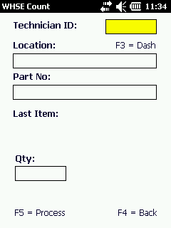 Warehouse Count screen
